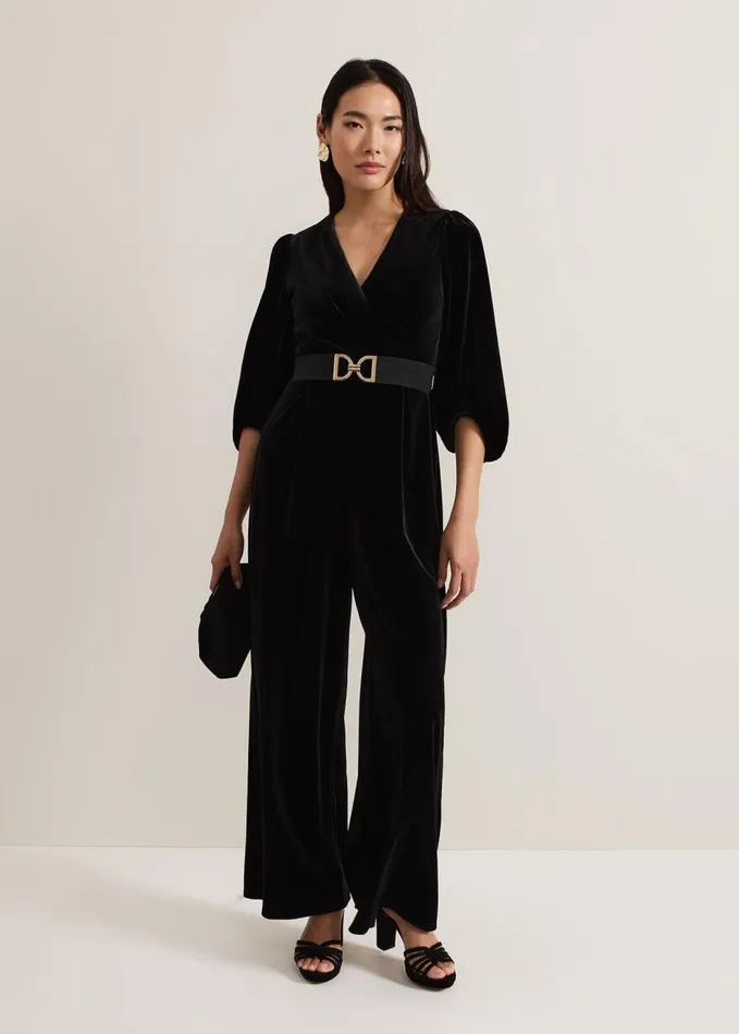 Phase Eight Myleen Black Velvet Jumpsuit Black Women Dresses