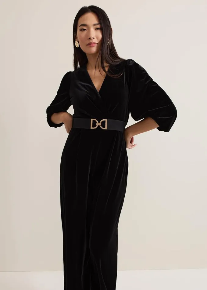 Phase Eight Myleen Black Velvet Jumpsuit Black Women Dresses