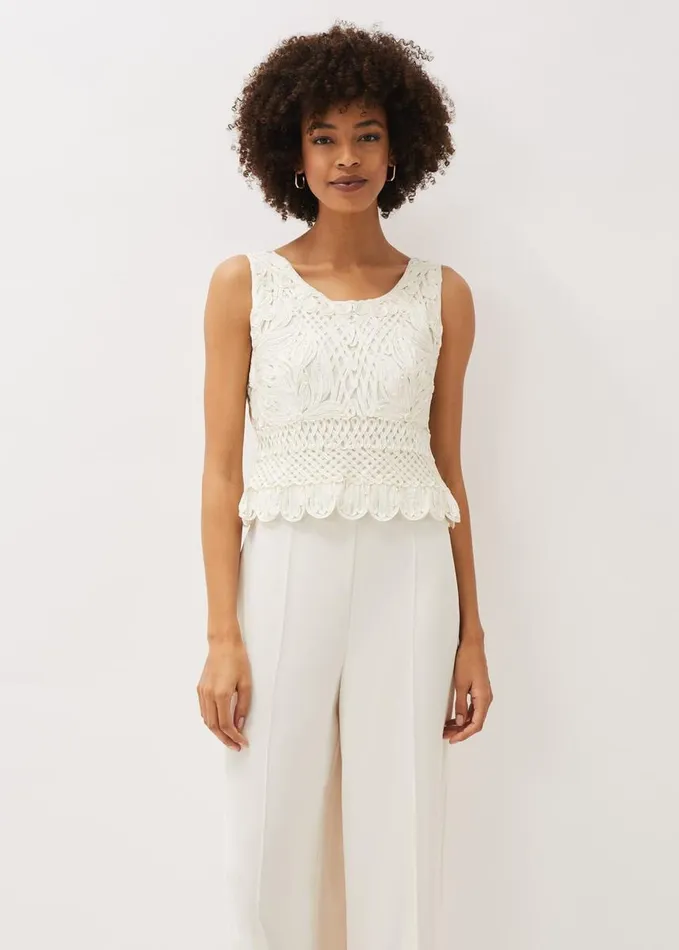 Phase Eight Naila Tapework Top Buttermilk Women Tops and TShirts