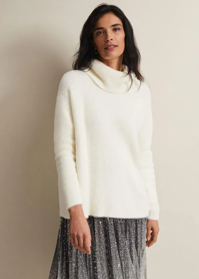 Phase Eight Natalia Fluffy Roll Neck Knit Winter White Women Knitwear