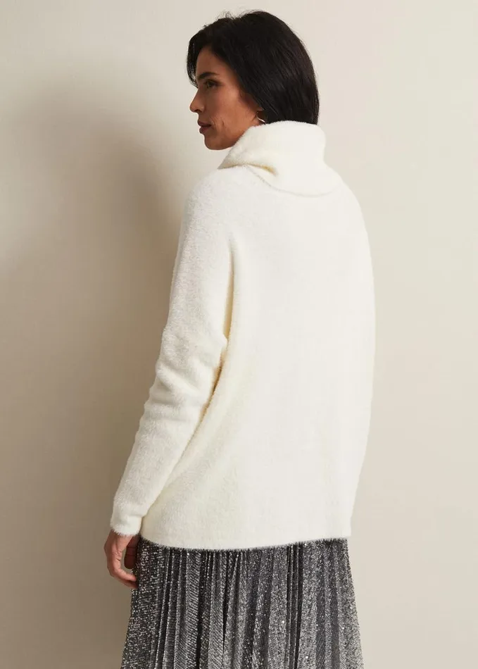 Phase Eight Natalia Fluffy Roll Neck Knit Winter White Women Knitwear