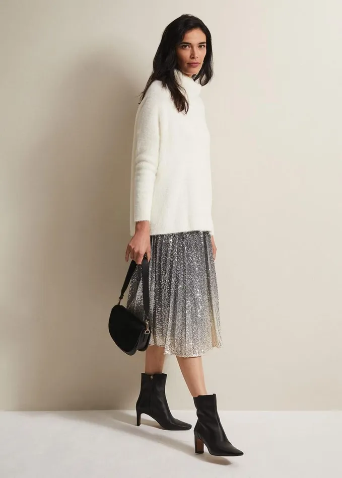 Phase Eight Natalia Fluffy Roll Neck Knit Winter White Women Knitwear