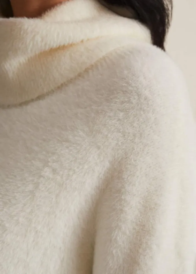 Phase Eight Natalia Fluffy Roll Neck Knit Winter White Women Knitwear
