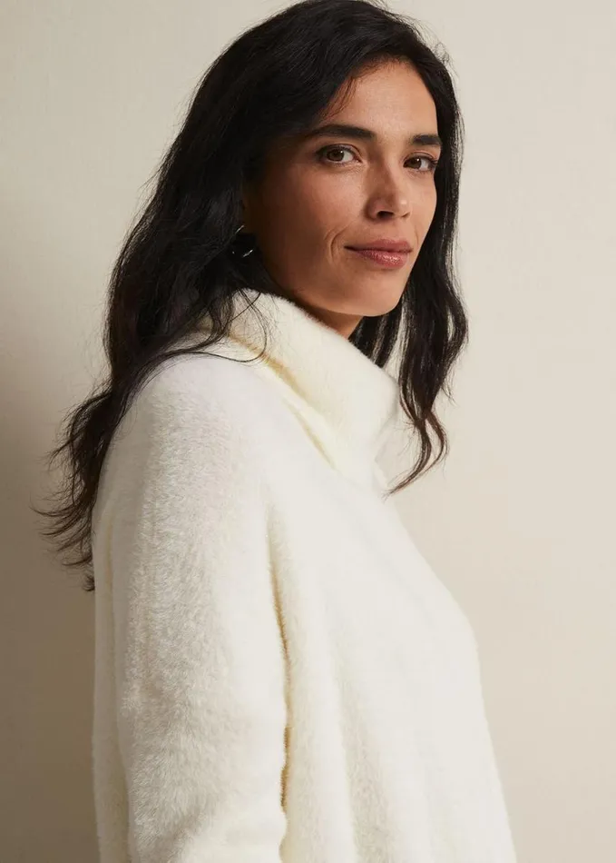 Phase Eight Natalia Fluffy Roll Neck Knit Winter White Women Knitwear