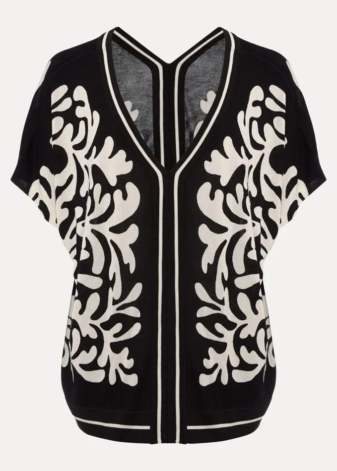 Phase Eight Natalie V Neck Printed Top Blackivory Women Knitwear