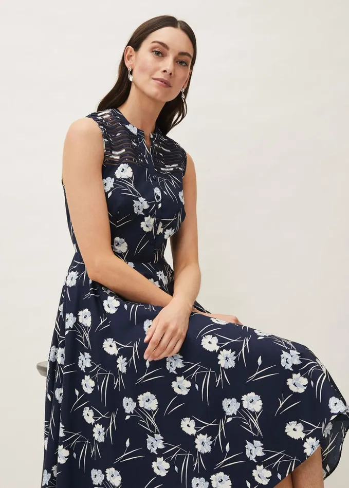 Phase Eight Neha Floral Print Dress Navy Multi Women Dresses