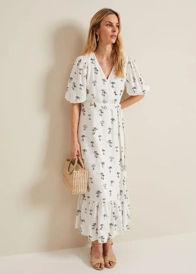 Phase Eight Nelly Linen Wrap Midi Dress Cream Women Dresses