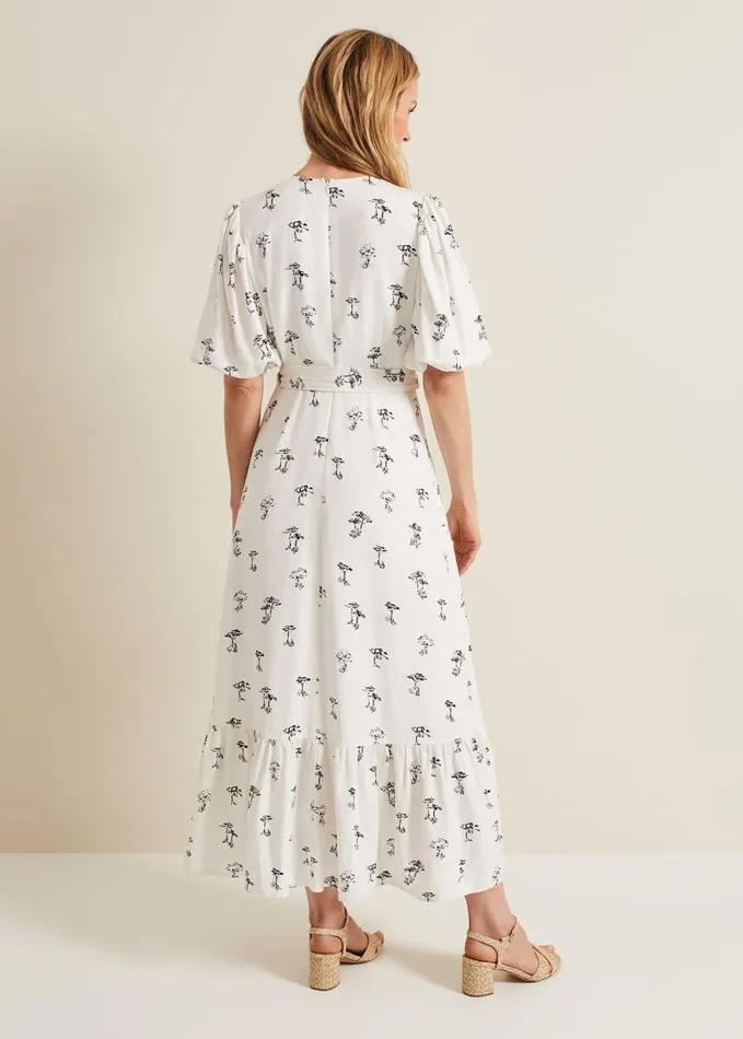 Phase Eight Nelly Linen Wrap Midi Dress Cream Women Dresses