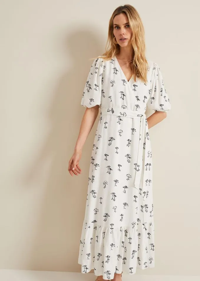 Phase Eight Nelly Linen Wrap Midi Dress Cream Women Dresses