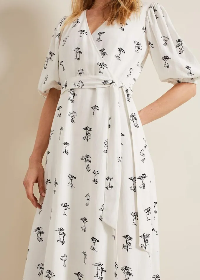 Phase Eight Nelly Linen Wrap Midi Dress Cream Women Dresses