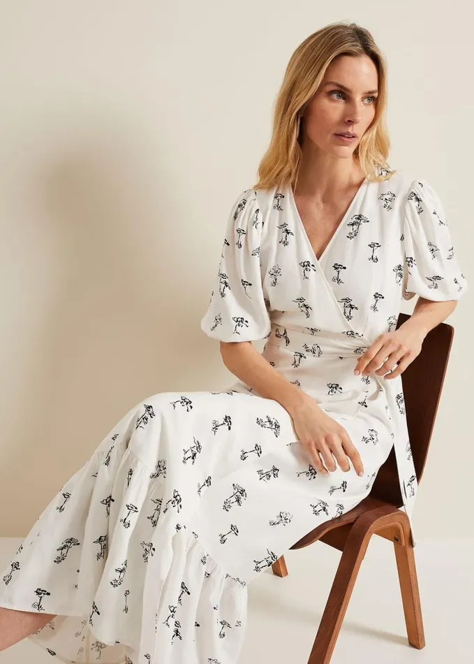 Phase Eight Nelly Linen Wrap Midi Dress Cream Women Dresses