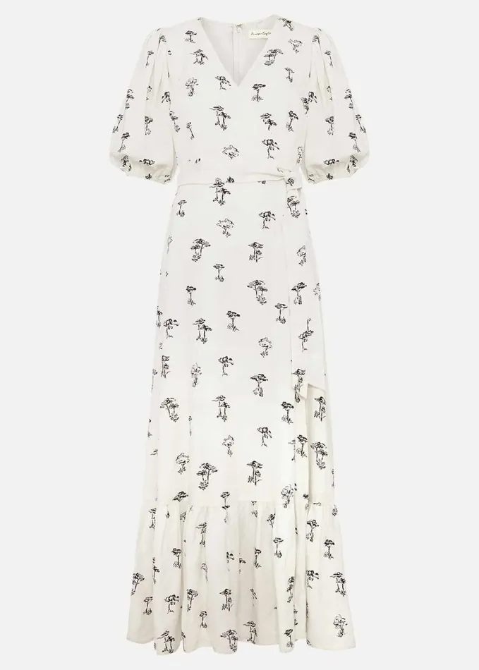 Phase Eight Nelly Linen Wrap Midi Dress Cream Women Dresses