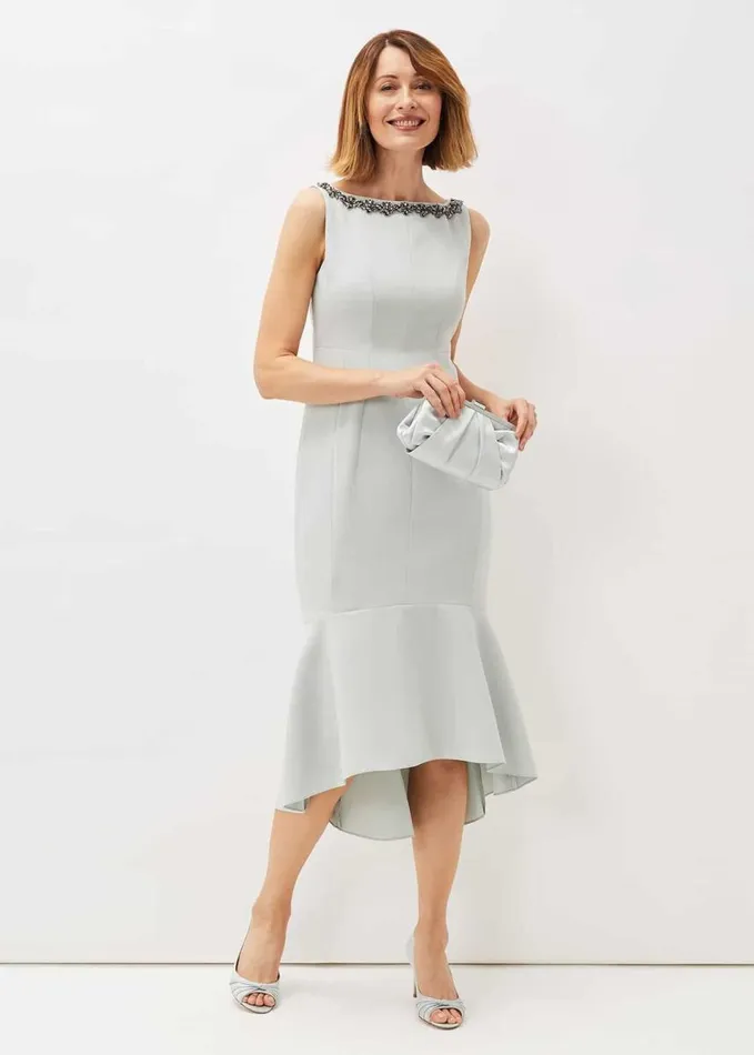 Phase Eight Nia Embellished Scuba Dress Eau De Nil Women Dresses