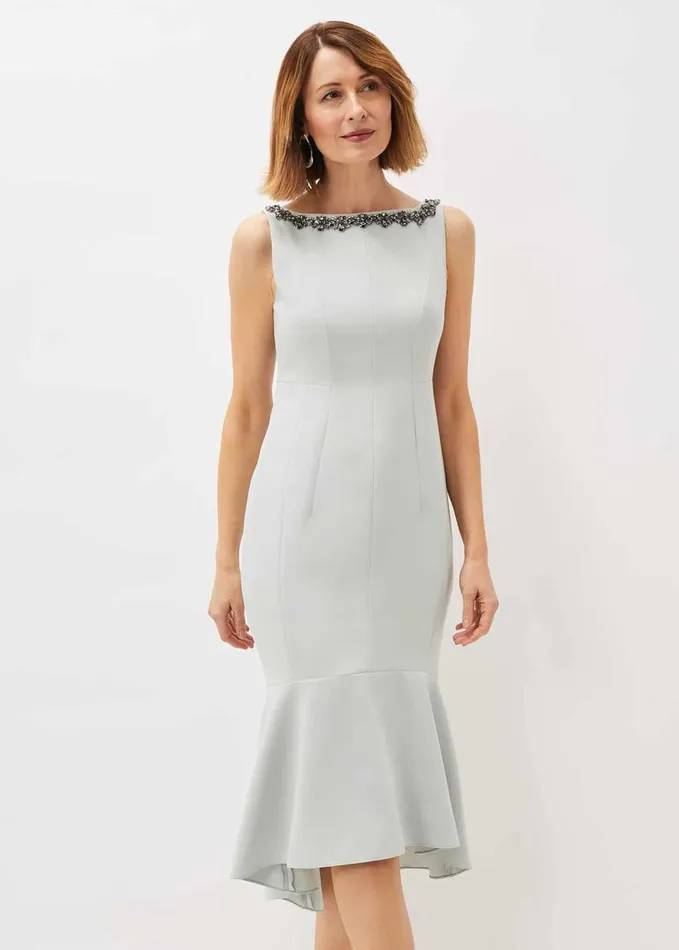 Phase Eight Nia Embellished Scuba Dress Eau De Nil Women Dresses
