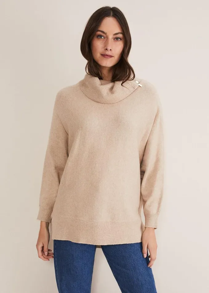 Phase Eight Nola Zip Neck Chunky Relaxed Knit Oatmeal Women Knitwear