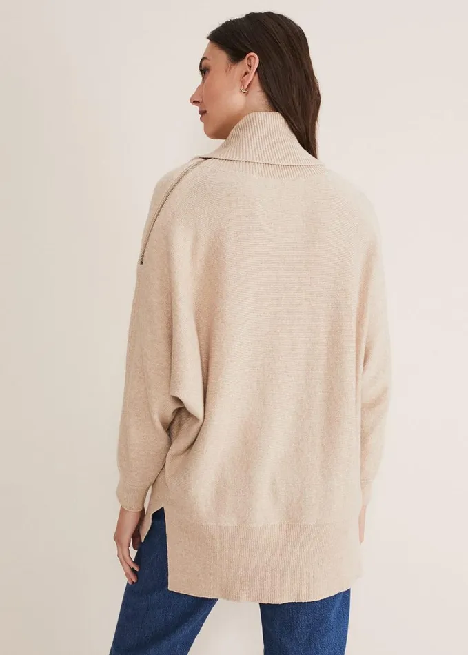 Phase Eight Nola Zip Neck Chunky Relaxed Knit Oatmeal Women Knitwear