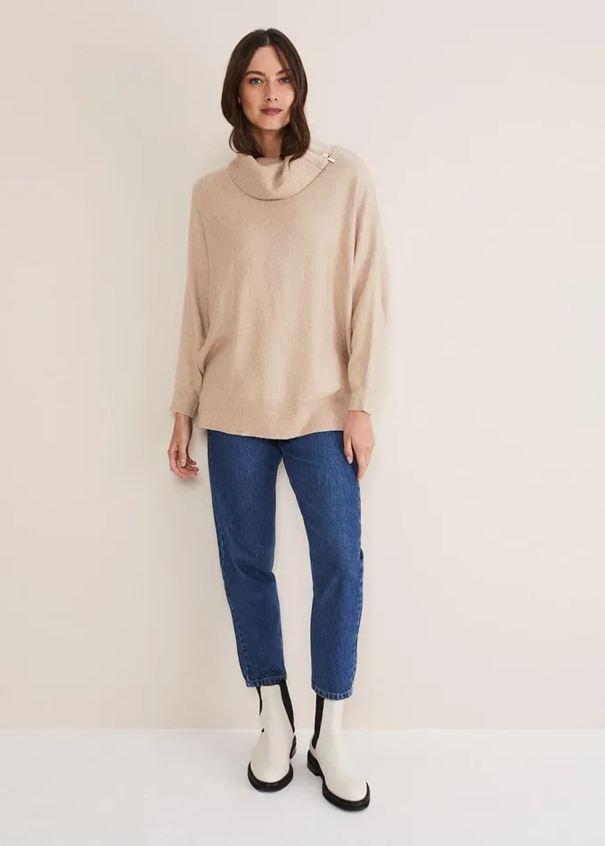 Phase Eight Nola Zip Neck Chunky Relaxed Knit Oatmeal Women Knitwear