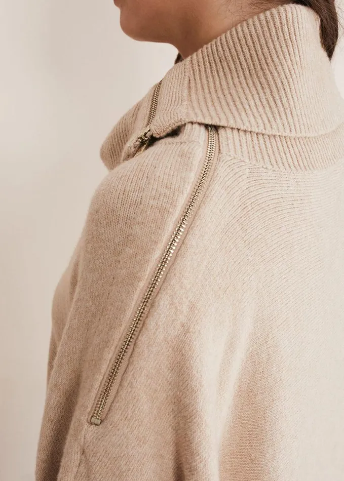 Phase Eight Nola Zip Neck Chunky Relaxed Knit Oatmeal Women Knitwear