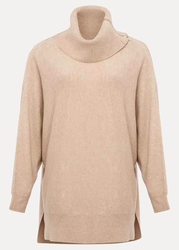 Phase Eight Nola Zip Neck Chunky Relaxed Knit Oatmeal Women Knitwear