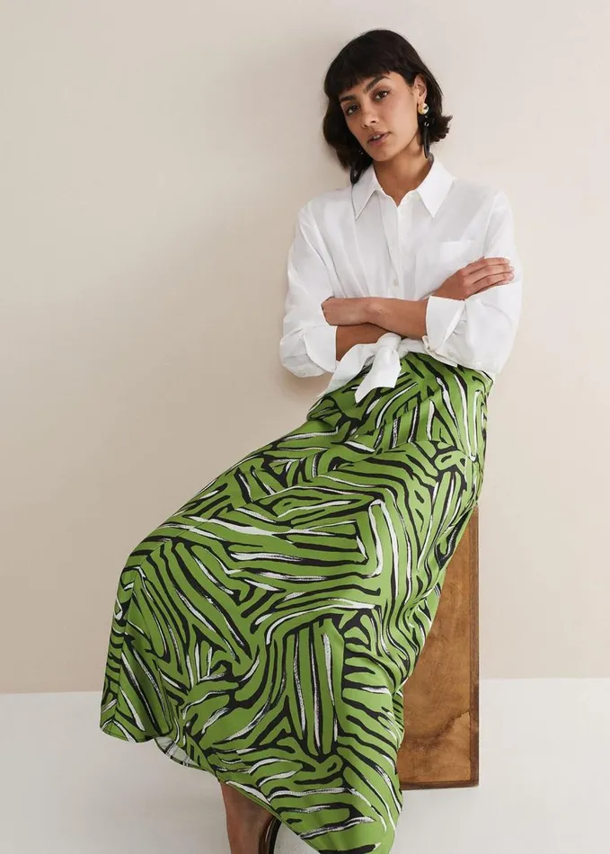 Phase Eight Norabel Zebra Print Satin Skirt Greenmulti Women Skirts
