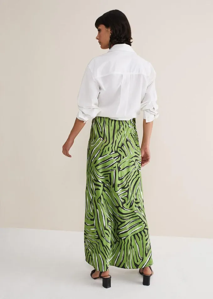 Phase Eight Norabel Zebra Print Satin Skirt Greenmulti Women Skirts