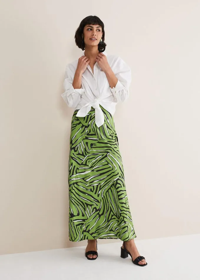 Phase Eight Norabel Zebra Print Satin Skirt Greenmulti Women Skirts