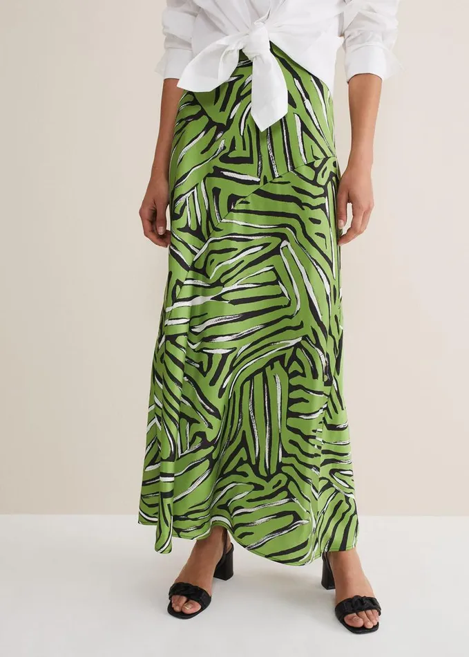 Phase Eight Norabel Zebra Print Satin Skirt Greenmulti Women Skirts