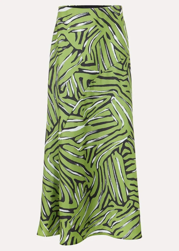 Phase Eight Norabel Zebra Print Satin Skirt Greenmulti Women Skirts