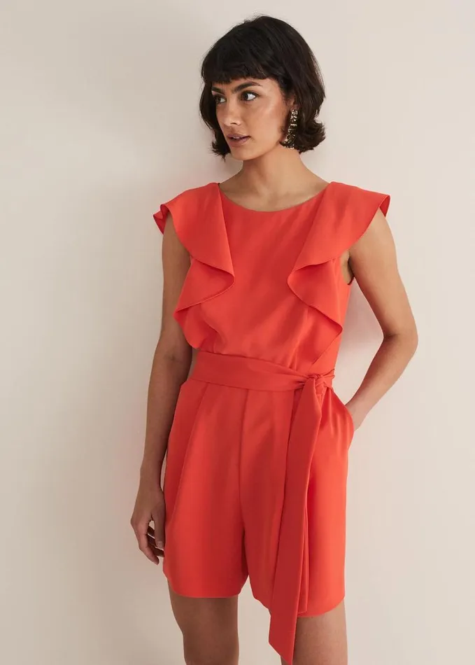 Phase Eight Oaklynn Ruffle Playsuit Vermillion Women Dresses