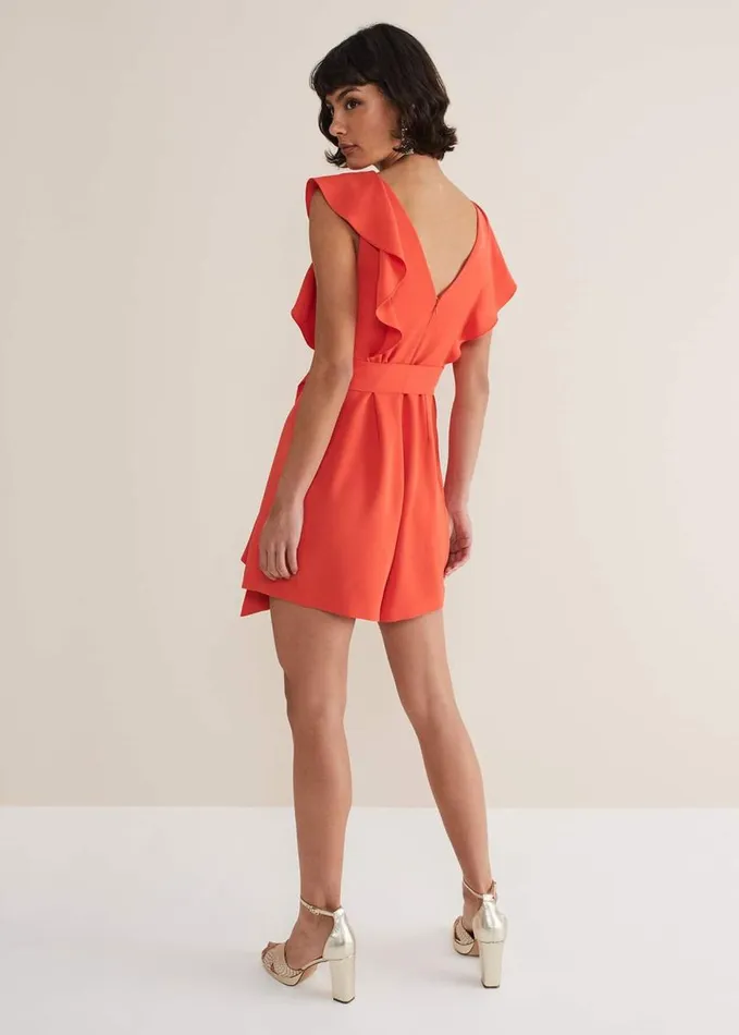 Phase Eight Oaklynn Ruffle Playsuit Vermillion Women Dresses