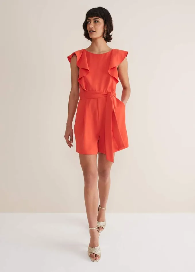 Phase Eight Oaklynn Ruffle Playsuit Vermillion Women Dresses