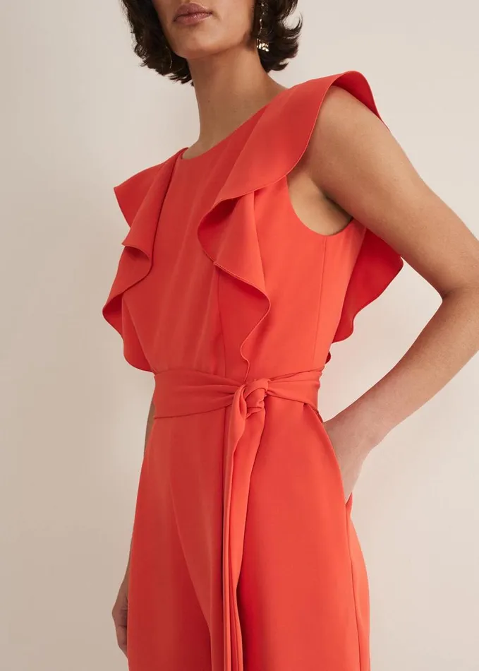 Phase Eight Oaklynn Ruffle Playsuit Vermillion Women Dresses