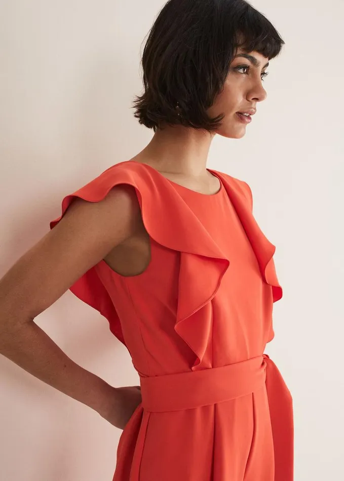 Phase Eight Oaklynn Ruffle Playsuit Vermillion Women Dresses
