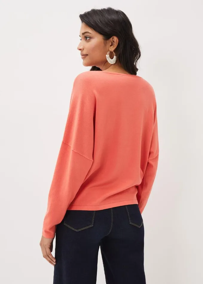Phase Eight Olivian Fine Knit Jumper Coral Women Knitwear