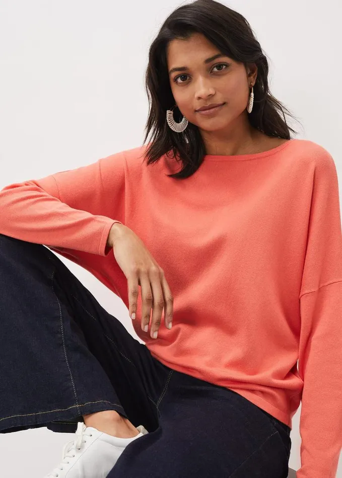 Phase Eight Olivian Fine Knit Jumper Coral Women Knitwear