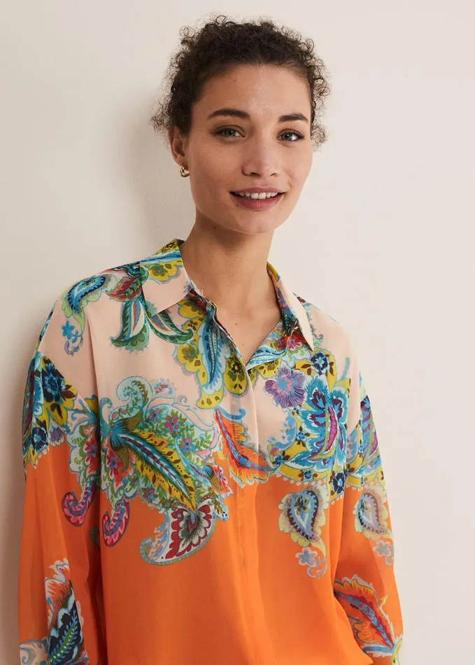 Phase Eight Paisley Placement Shirt Orange Women Shirts and Blouses