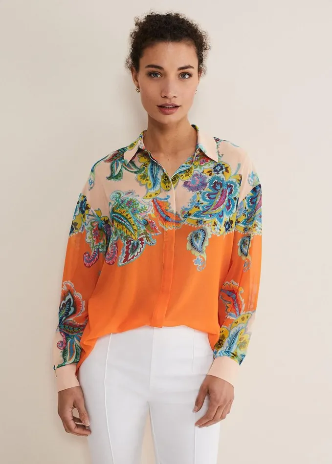 Phase Eight Paisley Placement Shirt Orange Women Shirts and Blouses