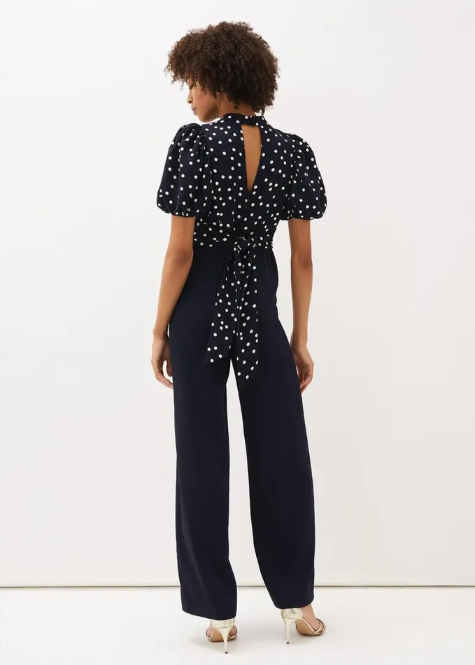 Phase Eight Paulina Puff Sleeve Spot Jumpsuit Navyivory Women Dresses