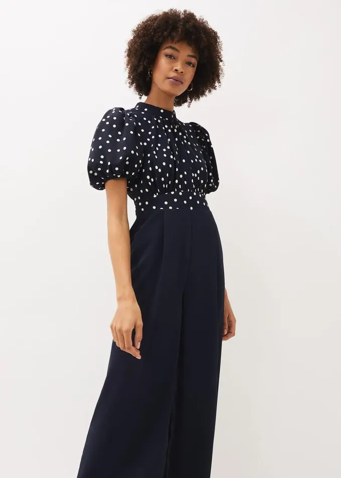 Phase Eight Paulina Puff Sleeve Spot Jumpsuit Navyivory Women Dresses