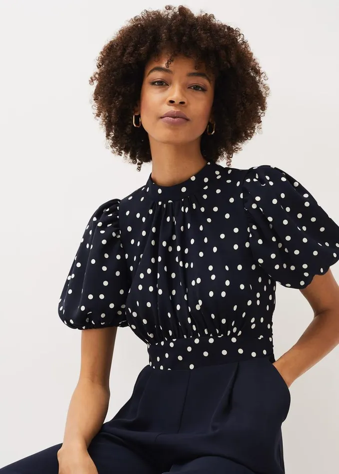 Phase Eight Paulina Puff Sleeve Spot Jumpsuit Navyivory Women Dresses