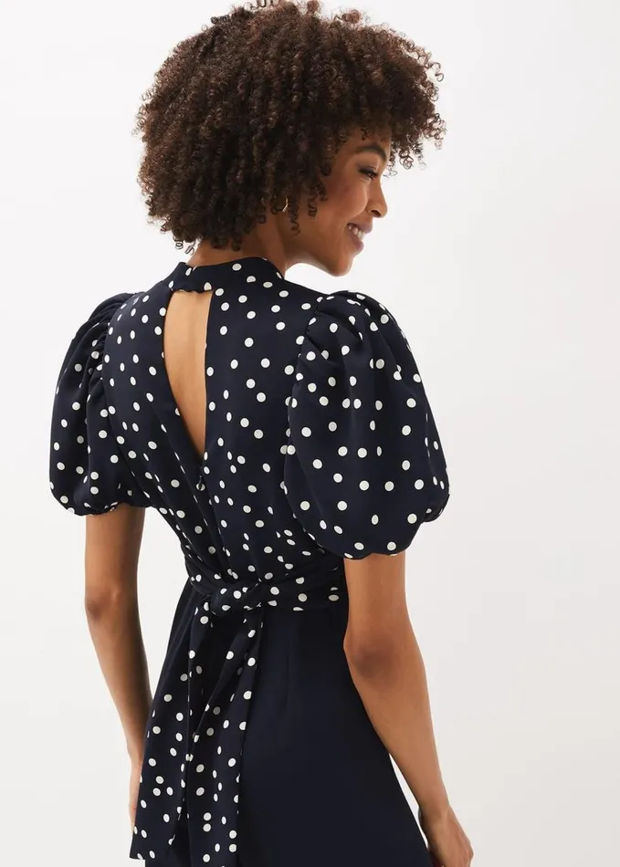 Phase Eight Paulina Puff Sleeve Spot Jumpsuit Navyivory Women Dresses