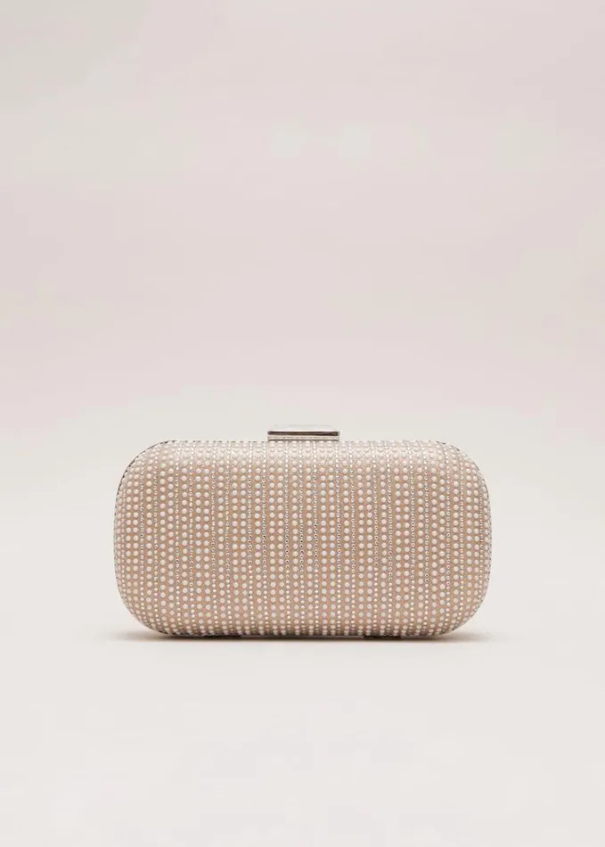 Phase Eight Pearl Embellished Box Clutch Metallic Women Bags and Clutches