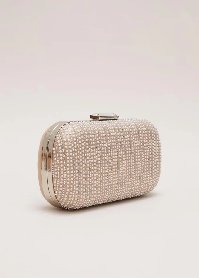 Phase Eight Pearl Embellished Box Clutch Metallic Women Bags and Clutches