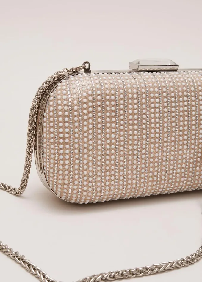 Phase Eight Pearl Embellished Box Clutch Metallic Women Bags and Clutches