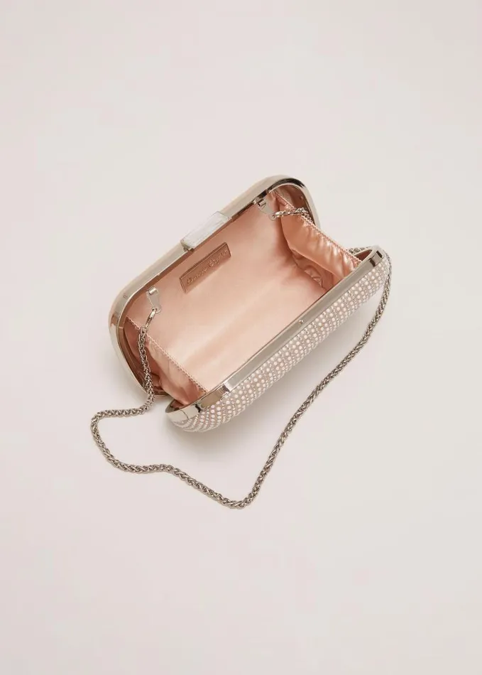 Phase Eight Pearl Embellished Box Clutch Metallic Women Bags and Clutches