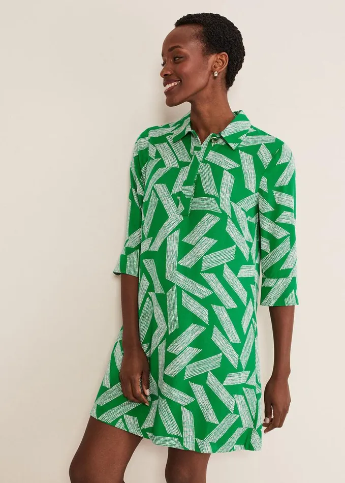 Phase Eight Penele Abstract Mini Dress Green Women Dresses