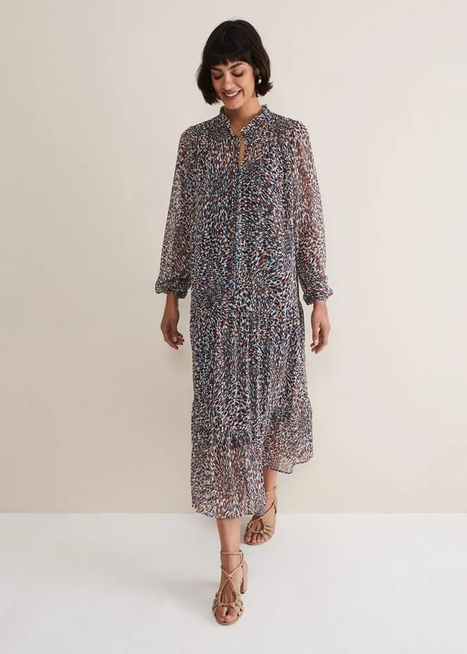 Phase Eight Penele Chiffon Midi Dress Black Women Dresses