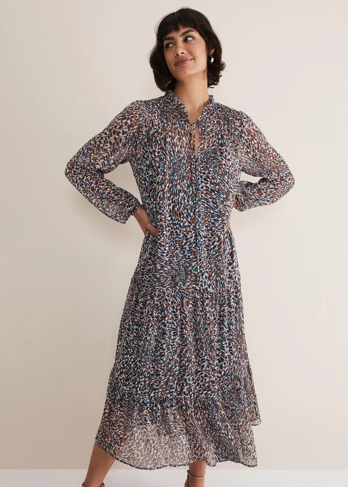 Phase Eight Penele Chiffon Midi Dress Black Women Dresses