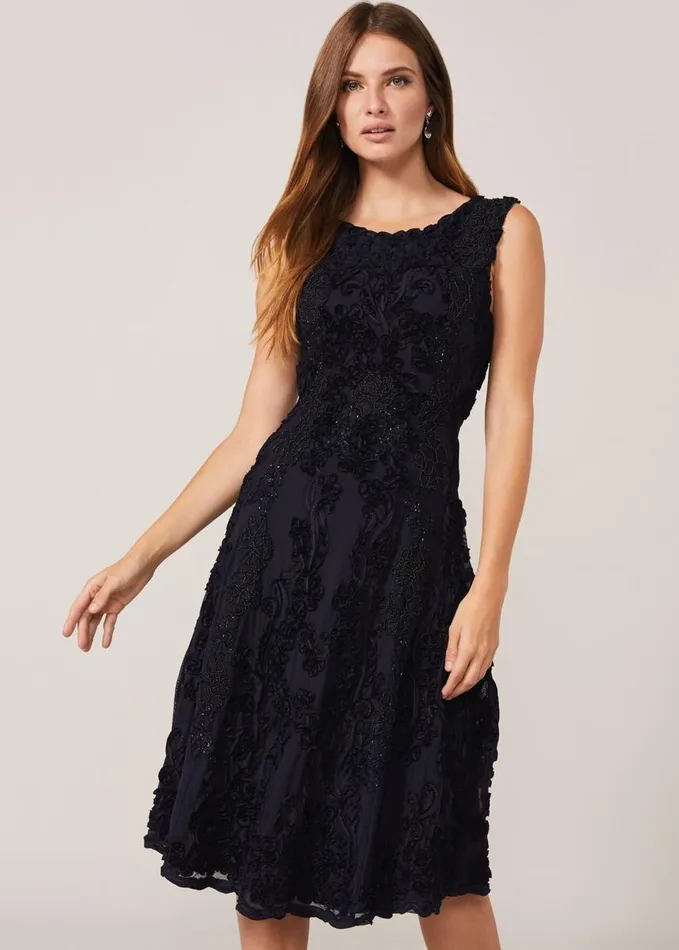Phase Eight Penelope Tapework Lace Fit And Flare Dress Navy Women Dresses