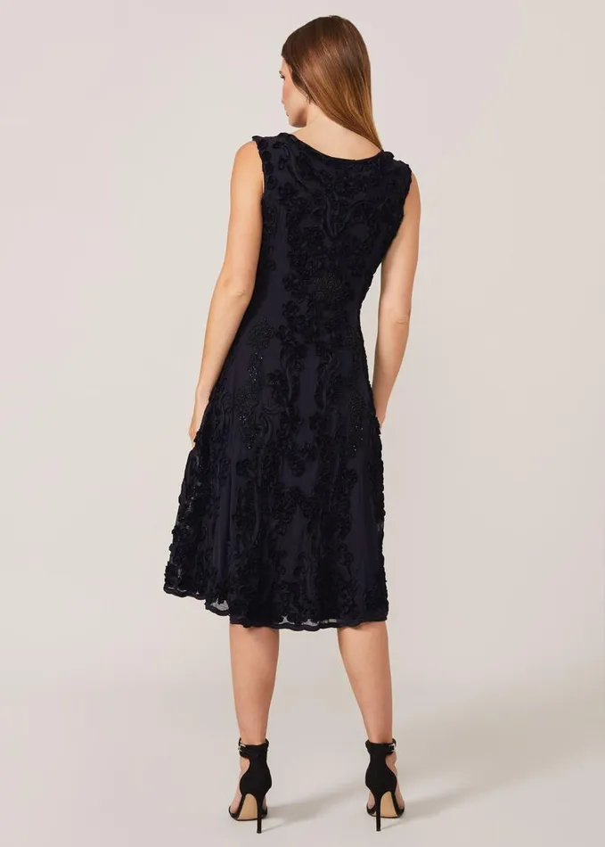 Phase Eight Penelope Tapework Lace Fit And Flare Dress Navy Women Dresses